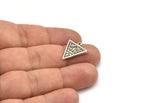 Silver Triangle Charm, 4 Antique Silver Plated Brass Triangle Charms With 1 Loop, Motif Findings, Ethnic Motif Findings (19x16x1.5mm) N2301