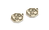 Silver Octagon Charm, 4 Antique Silver Plated Brass Octagon Charms With 1 Loop, Cloud Findings, Moon And Star Findings (19x16x1.5mm) N2332