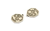 Silver Octagon Charm, 4 Antique Silver Plated Brass Octagon Charms With 1 Loop, Cloud Findings, Moon And Star Findings (19x16x1.5mm) N2332