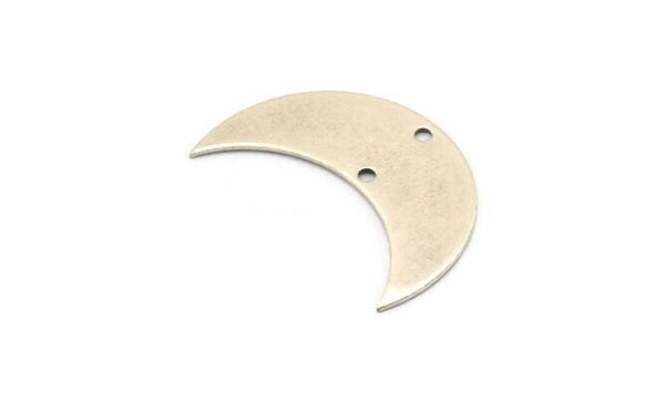 Moon Phase Pendant, 4 Antique Silver Plated Brass Crescent Shaped Pendants with 2 Holes (30x11x0.80mm) D0081