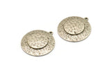 Silver Round Charm, Antique Siilver Plated Brass And Raw Copper Round Charm With 1 Loop, Copper Charms (27x24.5x3.5mm) N2213