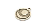 Silver Round Charm, 4 Antique Silver Plated Brass Round Charms With 1 Loop, Crescent Moon Findings (18x16x1.5mm) N2392