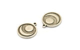 Silver Round Charm, 4 Antique Silver Plated Brass Round Charms With 1 Loop, Crescent Moon Findings (18x16x1.5mm) N2392