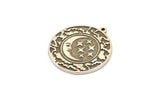 Silver Round Charm, Antique Silver Plated Brass Round Charm With 1 Loop, Cloud Findings, Crescent Moon And Star (30x27.5x1.5mm) N2205