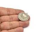 Silver Round Charm, Antique Silver Plated Brass Round Charm With 1 Loop, Sun Findings, Sun Rising Findings (28x25x1.5mm) N2251