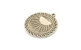 Silver Round Charm, Antique Silver Plated Brass Round Charm With 1 Loop, Sun Findings, Sun Rising Findings (28x25x1.5mm) N2251