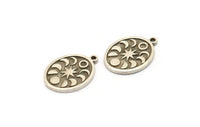 Silver Oval Charm, 4 Antique Silver Plated Brass Oval Charms With 1 Loop, Moon Findings, Moon Phases Findings (20x15x1.4mm) N2348