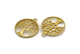 Brass Round Charm, 2 Raw Brass Tree Charms With 1 Loop, Pendants, Findings (29x25x3mm) N2423