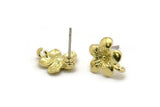 Brass Flower Earring, 6 Raw Brass Flower Stud Earrings With 1 Loop (13x11mm) N2295