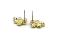 Brass Flower Earring, 6 Raw Brass Flower Stud Earrings With 1 Loop (13x11mm) N2295