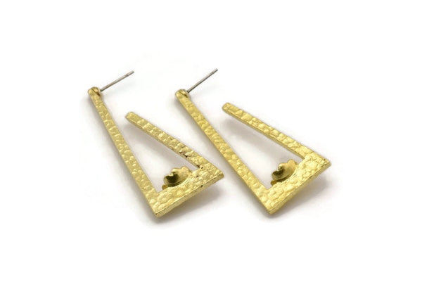 Earring Studs, 2 Raw Brass - Triangle Shaped Stud Earrings With Pad For 7mm Stone - Brass Earrings - Earrings (48x20x2mm) N2412