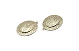 Silver Oval Charm, Antique Silver Plated Brass And Raw Copper Oval Charm With 1 Loop, Copper Charms (30x22x3.5mm) N2210