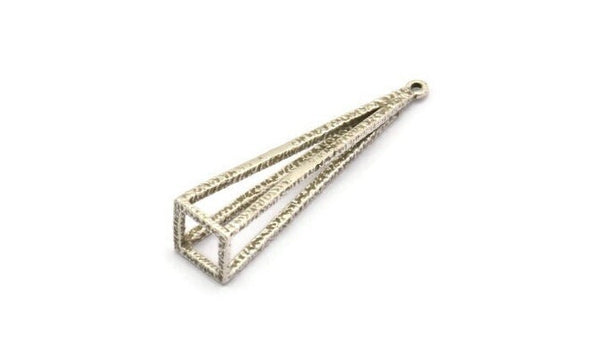 Silver Triangle Prism, 2 Antique Silver Plated Brass Triangle Prism Pendants With 1 Loop (45x10mm) BS 1983
