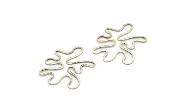 Silver Leaf Charm, 12 Antique Silver Plated Brass Leaf Connectors Without Hole, Pendants, Findings (26x21x0.60mm) D0776 S519