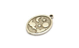 Silver Oval Charm, 4 Antique Silver Plated Brass Oval Charms With 1 Loop, Cloud Findings, Moon And Star Findings (20x15x1.4mm) N2313