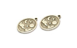 Silver Oval Charm, 4 Antique Silver Plated Brass Oval Charms With 1 Loop, Cloud Findings, Moon And Star Findings (20x15x1.4mm) N2313