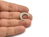 Silver Moon Charm, 2 Antique Silver Plated Brass Textured Horn Charms, Pendant, Jewelry Finding (19x6x4.40mm) N0201