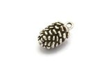 Silver Cone Charm, 2 Antique Silver Plated Brass Pine Cone Charms With 1 Loop (22x13mm) N0197