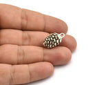 Silver Cone Charm, 2 Antique Silver Plated Brass Pine Cone Charms With 1 Loop (22x13mm) N0197