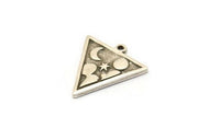 Silver Triangle Charm, 4 Antique Silver Plated Brass Triangle Charms With 1 Loop, Cloud Findings, Moon And Star Findings (20x18x1.4mm) N2338