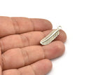 Silver Feather Charm, 4 Antique Silver Plated Brass Feather Charms, Tribal Pendants with 1 Holes (33x8.5mm) N0418