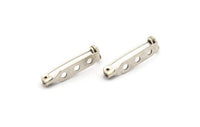 Silver Brooch Pin 8 Antique Silver Plated Brass Brooch Pin Back Base Safety Pin With 3 Holes (26mm) A0456