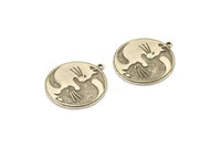 Silver Round Charm, Antique Silver Plated Brass Round Charm With 1 Loop, Yin Yang Findings, Cat Findings (29x26.5x1.5mm) N2222