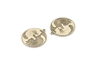 Silver Round Charm, Antique Silver Plated Brass Round Charm With 1 Loop, Yin Yang Findings, Cat Findings (29x26.5x1.5mm) N2222