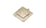 Silver Square Charm, Antique Silver Plated Brass And Raw Copper Square Charm With 1 Loop, Copper Charms (27x25x3mm) N2215