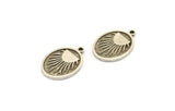 Silver Oval Charm, 2 Antique Silver Plated Brass Oval Charms With 1 Loop, Sun Findings, Sun Rising Findings (20x15x1.7mm) N2367