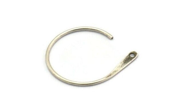 Silver Earring Wires, 6 Antique Silver Plated Brass Earring Wires With 1 Hole (30x25x1.2mm) E298