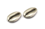 Silver Shell Finding, 1 Antique Silver Plated Brass Cowrie Shell Findings, Pendants, Charms, Earrings, Beads 32-34MM E338