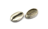 Silver Shell Finding, 1 Antique Silver Plated Brass Cowrie Shell Findings, Pendants, Charms, Earrings, Beads 32-34MM E338