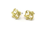 Brass Pisces Earring, 4 Raw Brass Pisces Sign Stud Earrings, Zodiac Findings, Zodiac Sign Jewelries (14x14mm) SY0288