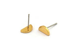 Half Moon Stud, 2 Stainless Steel Earring Posts With Gold Plated Brass Half Moon Stud, Ear Studs (10x14.5mm) E337