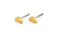 Half Moon Stud, 4 Stainless Steel Earring Posts With Gold Plated Brass Half Moon Stud, Ear Studs (8x14mm) E336