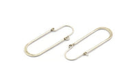 Silver Earring Wires, 4 Antique Silver Plated Brass Earring Studs, Wire Hoops  (40x13mm) D0576 H0937