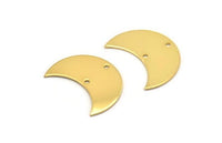 Gold Horn Pendant, 2 Gold Plated Brass Moons With 2 Holes (30x15x0.80mm) D0176