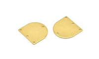 D Shaped Charm, 4 Gold Plated Brass D Shaped Connectors With 4 Holes, Earrings, Findings (16x17x0.60mm) D907