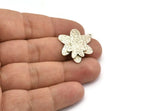 Silver Flower Charm, Antique Silver Plated Brass And Raw Copper Flower Charm With 1 Loop, Copper Charms, Mixed Material (27x24x3.5mm) N2209
