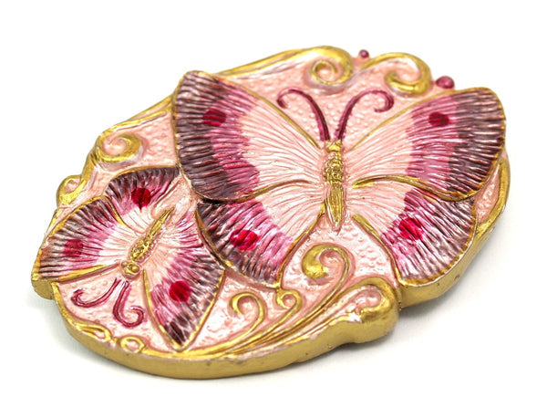 Pink Butterfly Buckle, 1 Vintage Pink Butterfly Handcraft Belt Buckle 120x80mm- Made In  Germany