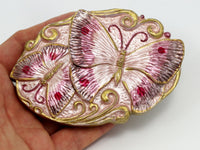 Pink Butterfly Buckle, 1 Vintage Pink Butterfly Handcraft Belt Buckle 120x80mm- Made In  Germany