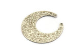 Hammered Moon Crescent Charm, Antique Silver Plated Brass Hammered Moon with 2 Holes Pendant (37x13x3mm) N0475