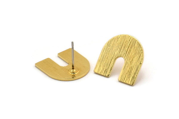 Stud Earring, 4 Textured Gold Plated Brass U Shaped Stud Earrings (15x0.80mm) M162 A1560