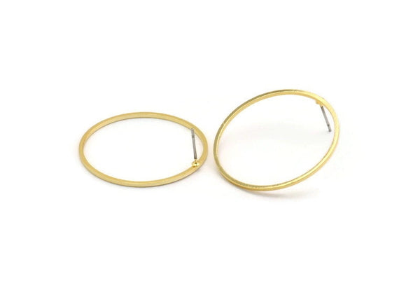 Gold Circle Earring, 4 Gold Plated Brass Circle Stud Earrings (32x1x1mm) Bs 1088 A1752
