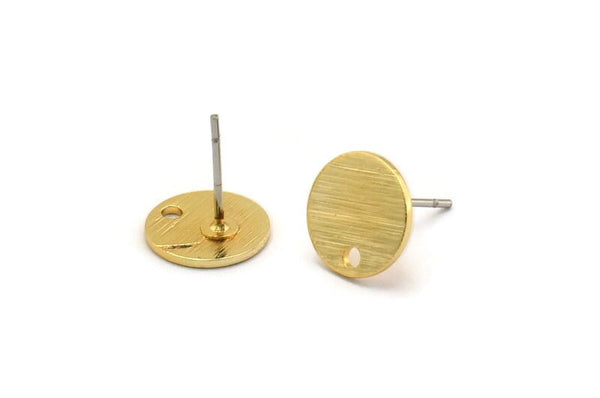 Gold Circle Earring, 6 Textured Gold Plated Brass Circle Stud Earrings With 1 Hole (10x0.80mm) M335 A2343 H0903