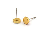 Gold Hexagon Earring, 4 Gold Plated Brass Hexagon Stud Earrings (6x2mm) D0125 A1316