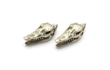 Silver Crocodile Skull, 1 Antique Silver Plated Brass Crocodile Skull With 1 Loop, Findings, Charms (27x9mm) BS 1878