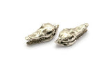 Silver Crocodile Skull, 1 Antique Silver Plated Brass Crocodile Skull With 1 Loop, Findings, Charms (27x9mm) BS 1878