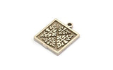 Silver Square Charm, 2 Antique Silver Plated Brass Square Charms With 1 Loop, Motif Findings, Ethnic Motif Findings (18x15x1.5mm) N2307